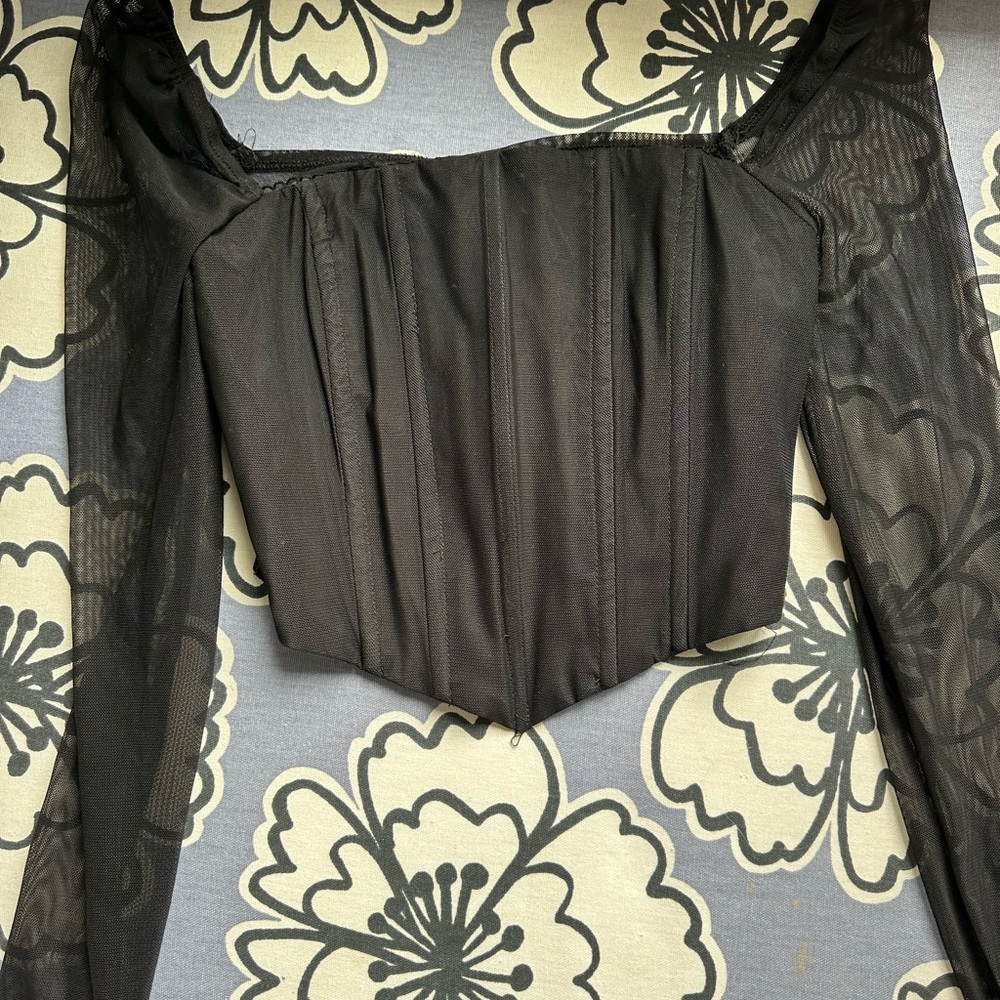 Princess Polly Black Sheer Long Sleeve Corset Top